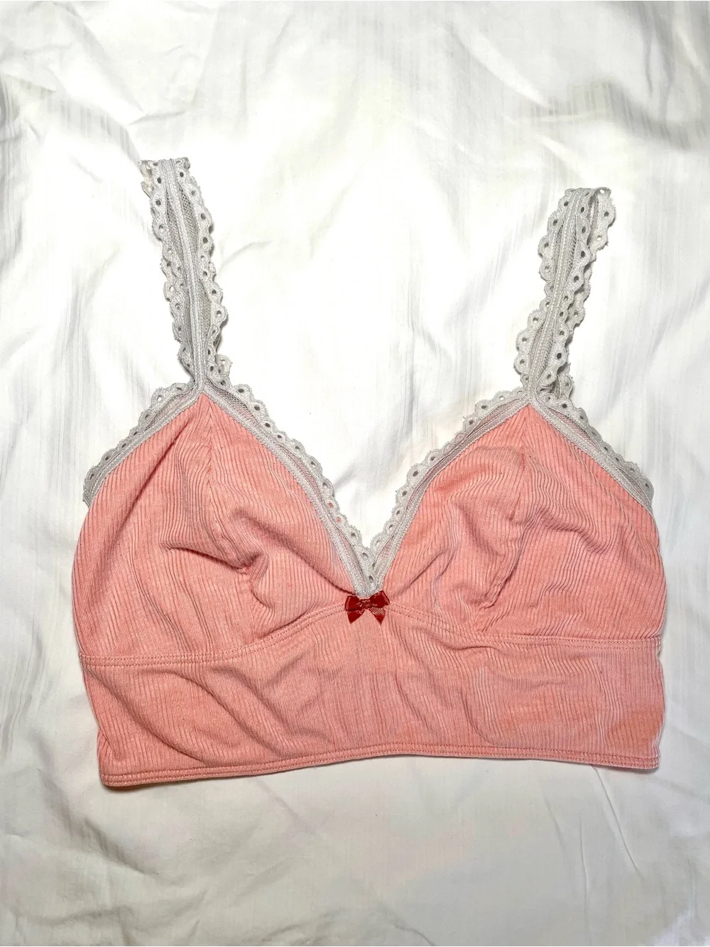 Victoria's Secret peach ribbed bralette with lace trim